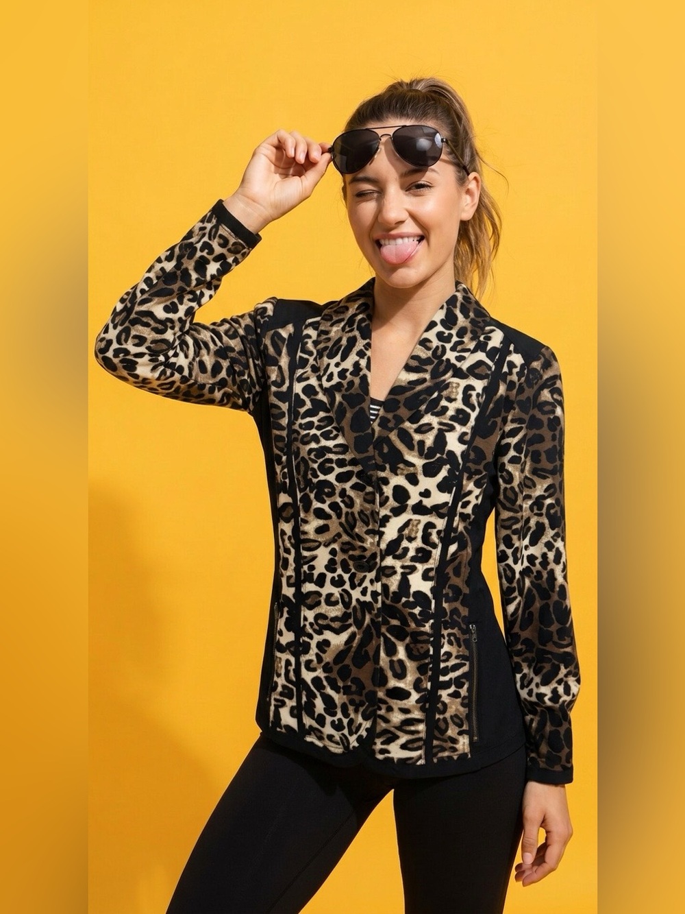 Chico's Leopard Print Lined Jacket - Cream and Brown
